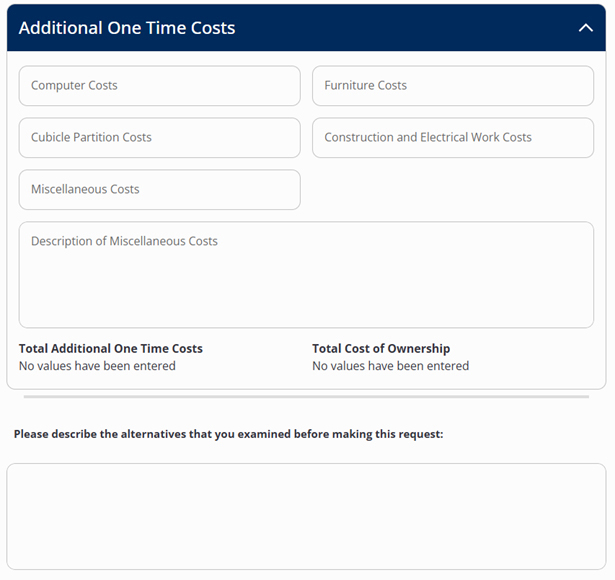 Additional One Time Costs 