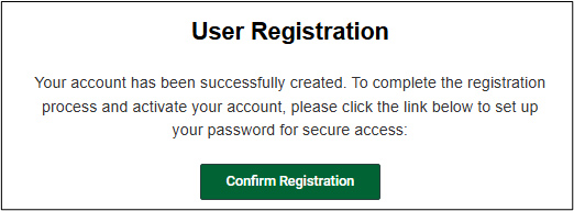 User Registration Box with a green button to confirm registration