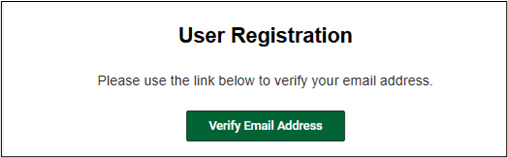 User Registration Box with a green button to verify email address