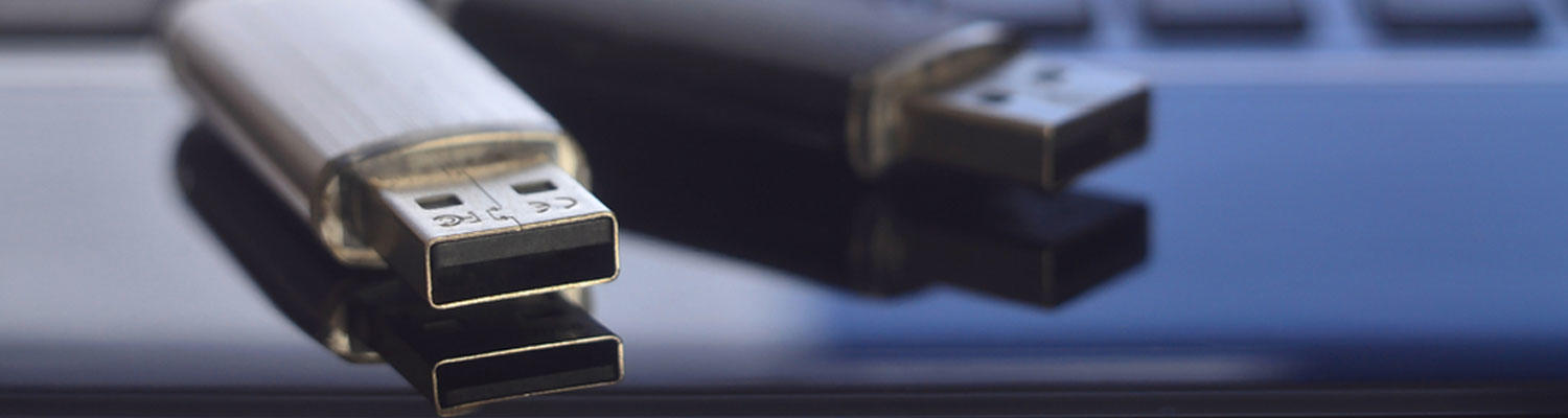 IDS Flash or Thumb Drive Duplication services image showing two flash or storage drives sitting on top of a laptop.