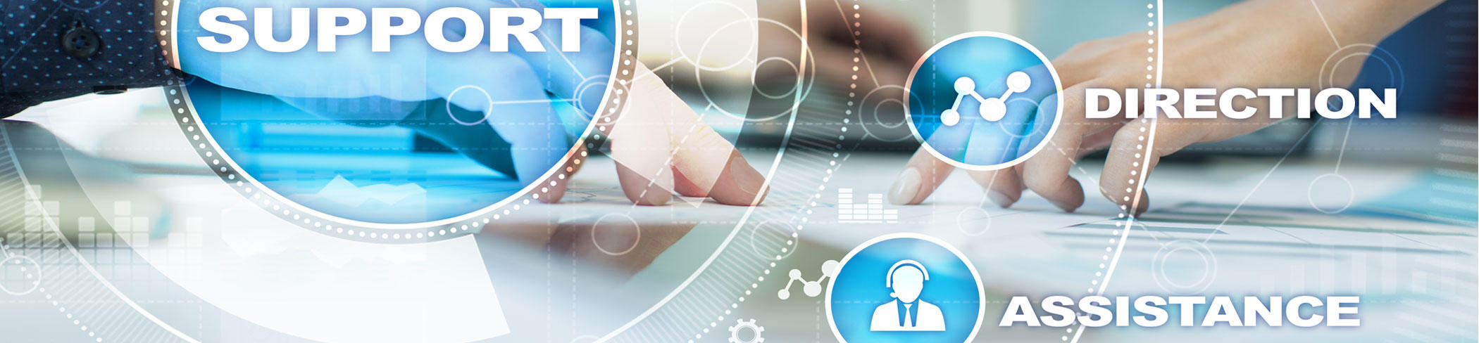 IDS Support Contacts image showing a graphic depicting the customer related logistics including the words Support, Direction, and Assistance.