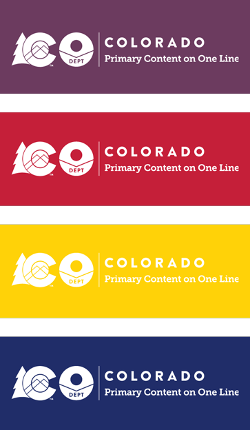 Brand Department Logo/Lock-up Color Reverse Applications show color reverse samples on various color backgrounds such as purple, red, yellow, and dark blue.