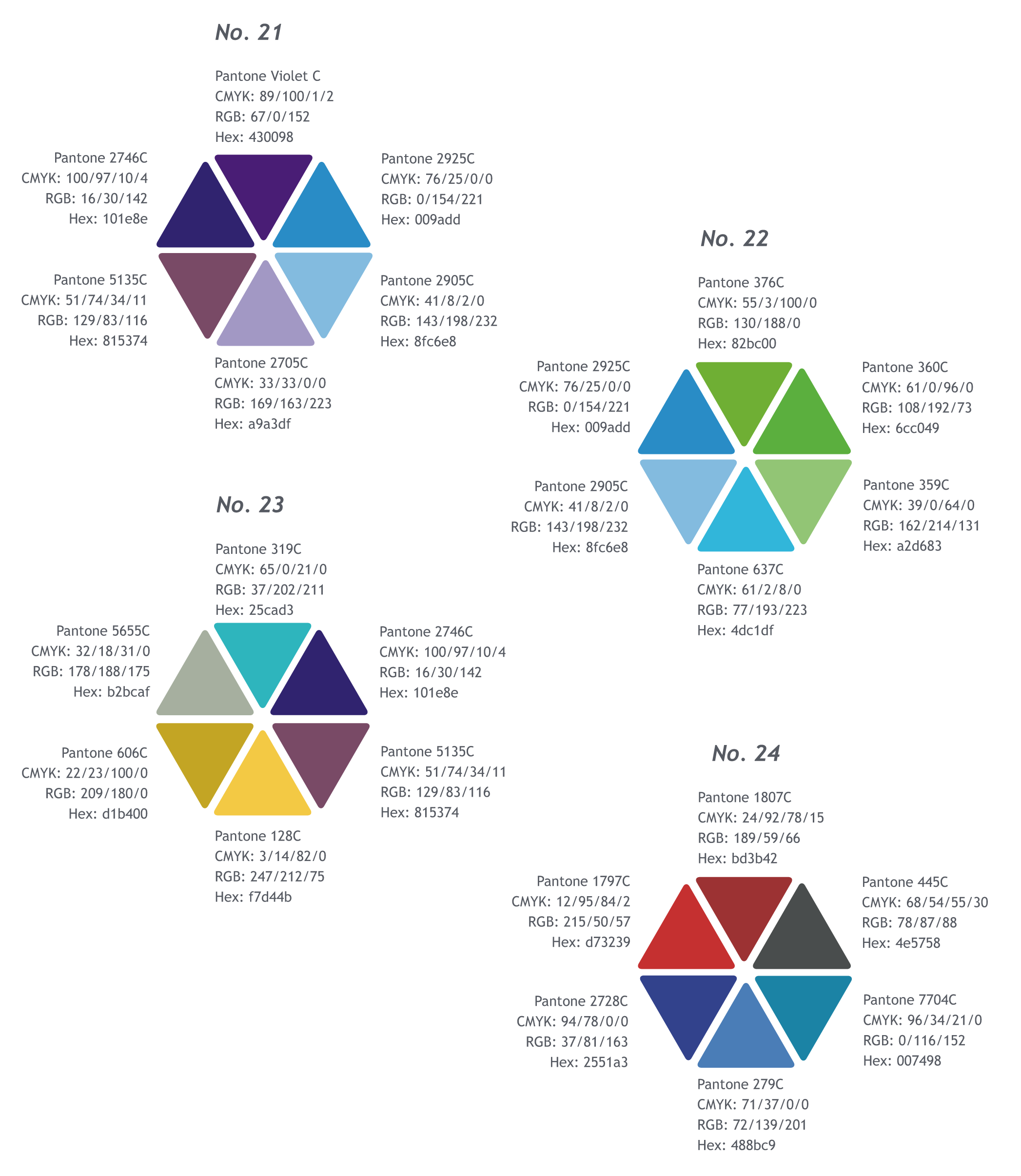 Brand Department Accent Palette (Innovation/Vibrant Tones) No. 21 through palette No. 24.