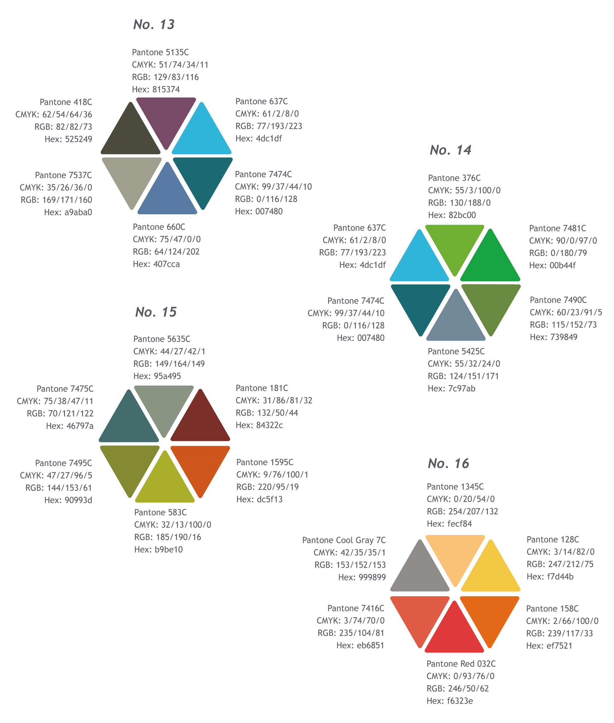 Brand Department Accent Palette (Humanity/Mid Tones) No. 13 through palette No. 16.