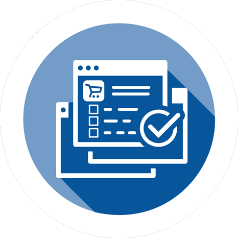 Round blue and white icon button for online ordering services