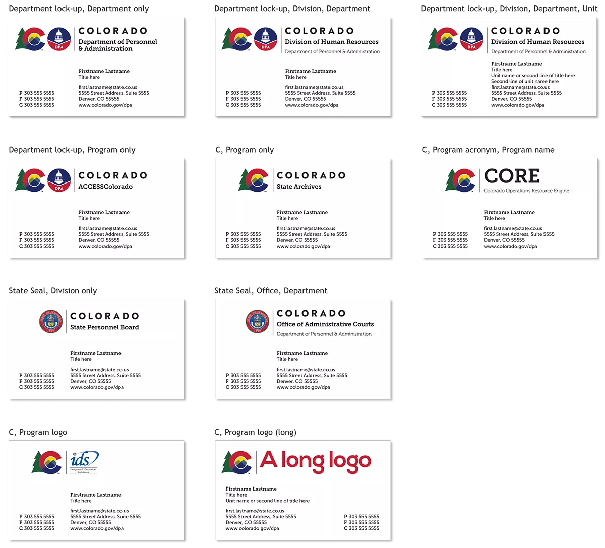 Ten different types of business cards.