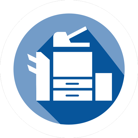 Round blue and white icon button for copiers