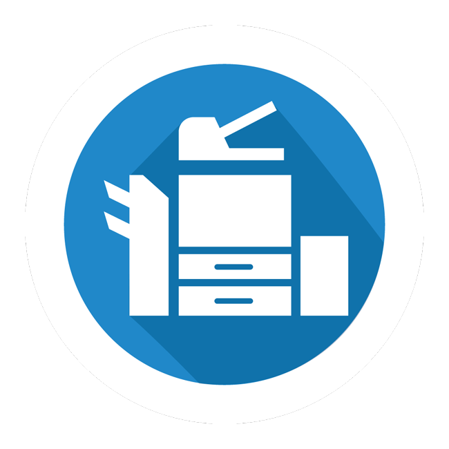Round blue and white icon button for copiers