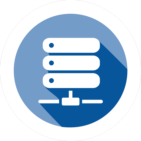 Round blue and white icon button for database services