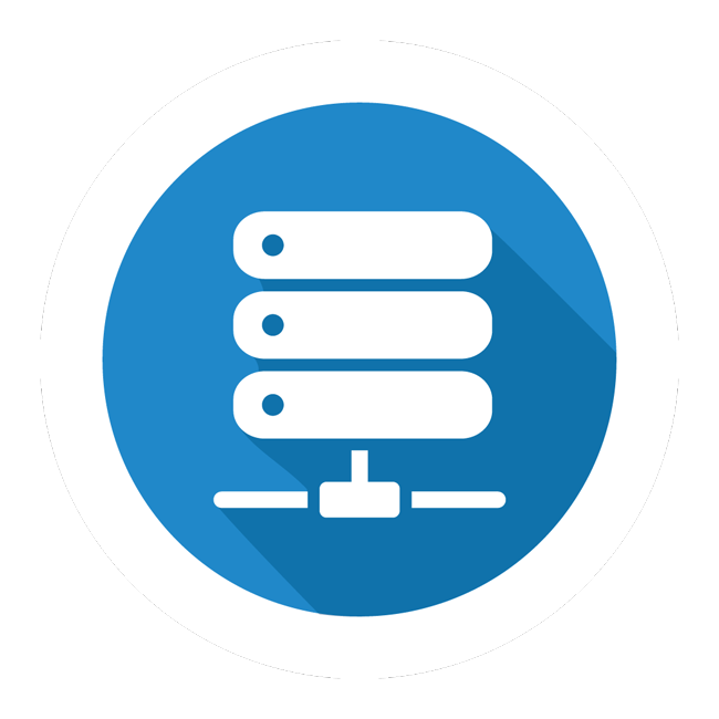 Round blue and white icon button for database