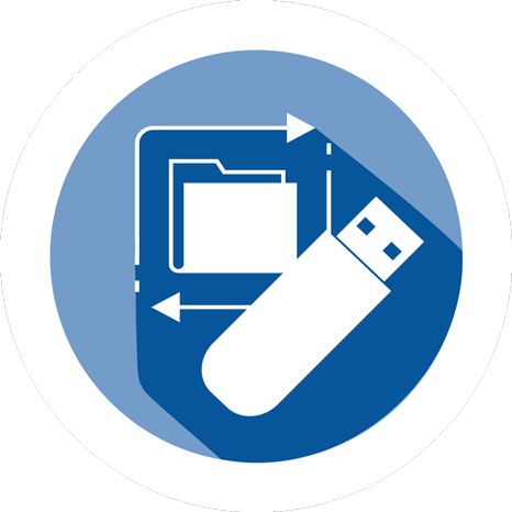 Round blue and white icon button for Flash or thumb drive duplication services