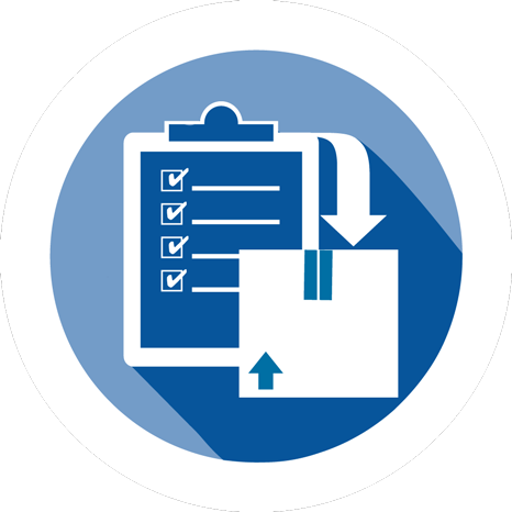 Round blue and white icon button for Fulfillment and kitting services