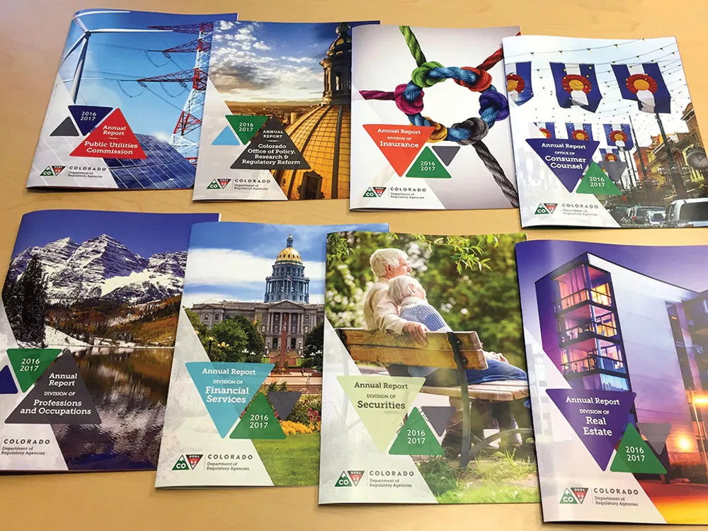 Showing a variety of Colorado annual report samples