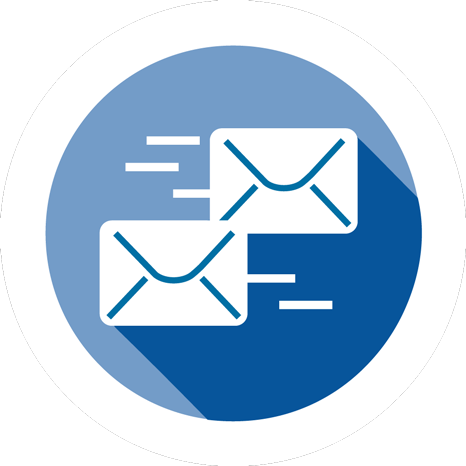 Round blue and white icon button for Mail services