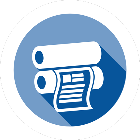 Round blue and white icon button for Printing services