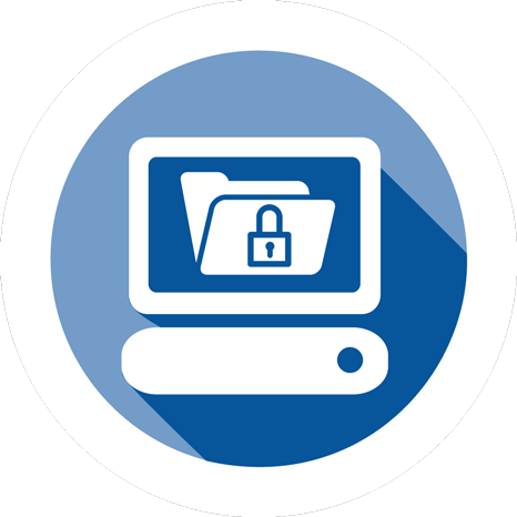 Round blue and white icon button for Secure storage services