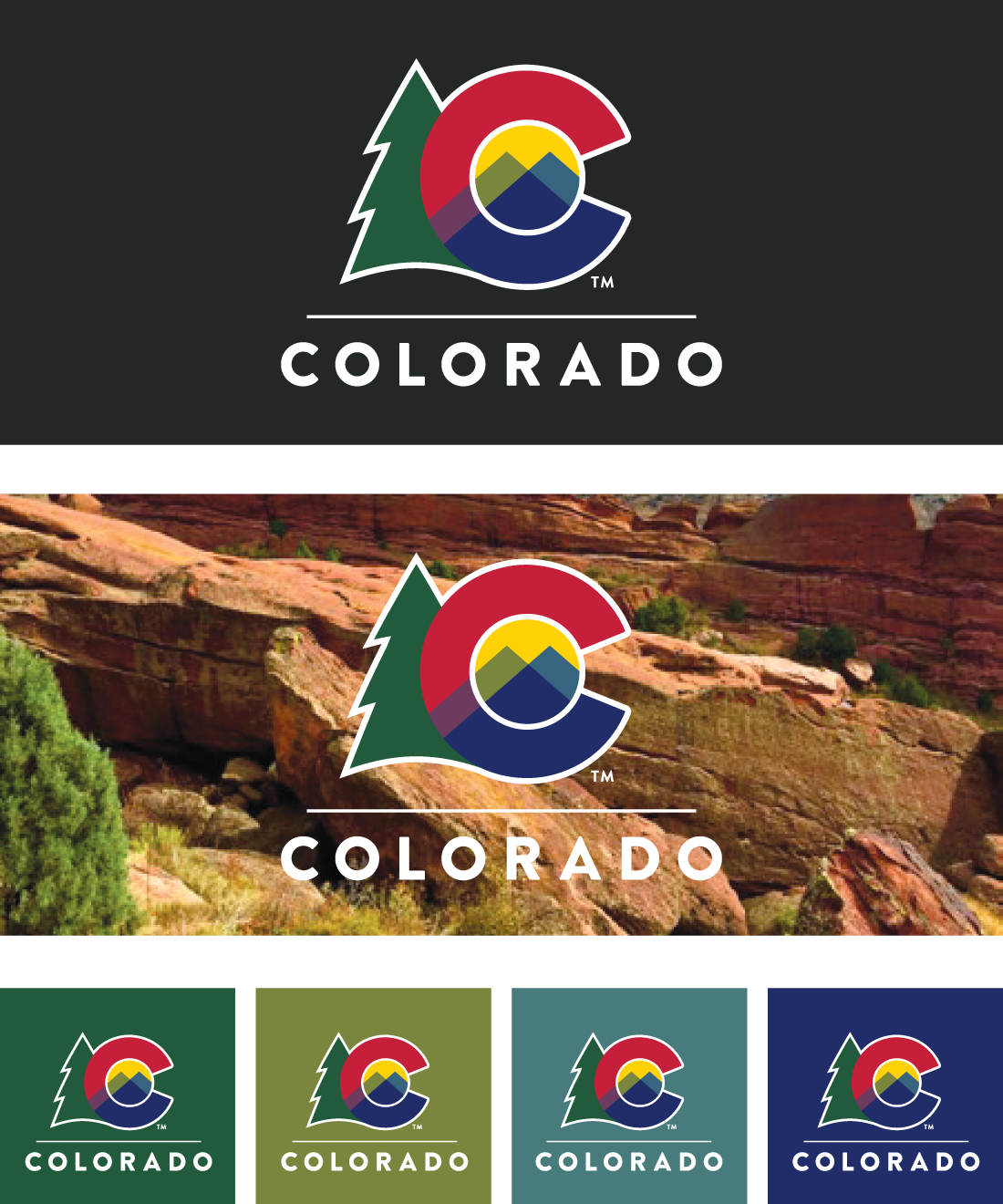 six examples of how to use the reversed primary logo on a colored or raster background