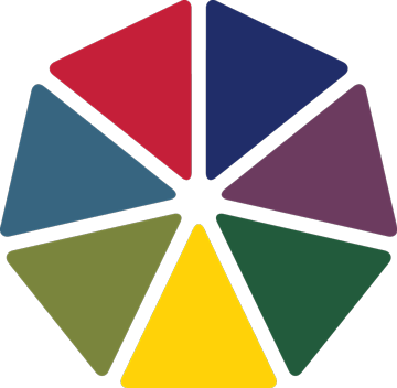 Seven triangular color chips arranged in a wheel pattern. 
