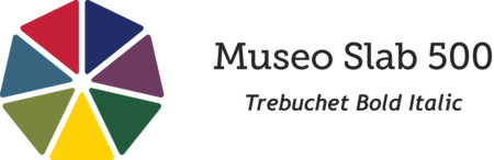 Seven color chips and font samples from Museo Slab 500 and Trebuchet Bold Italic