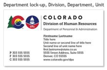 An image of a sample business card for the IDS Business Card Ordering Layouts for IDS Business Card Ordering Layouts for Dept Lock-up Division, Dept, Unit layout.