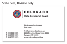 An image of a sample business card for the IDS Business Card Ordering Layouts for IDS Business Card Ordering Layouts for State Seal, Division Only layout.